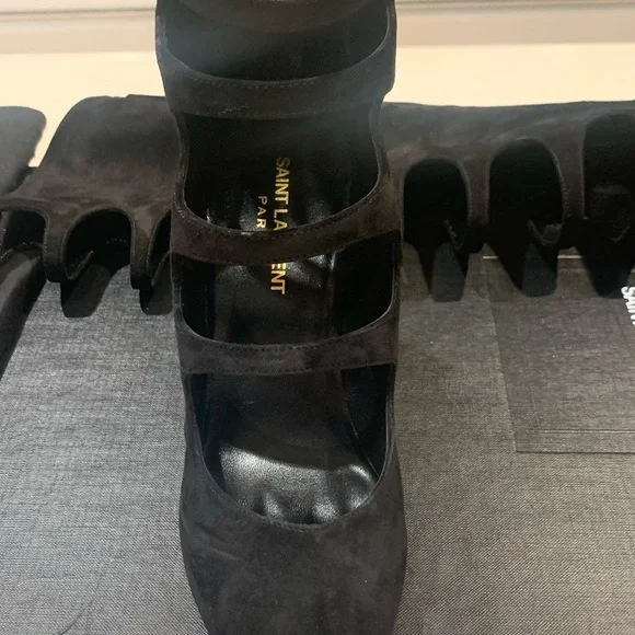 NWB RARE Saint Laurent Joplin Gladiator $3K Black Suede Boots Shoes Heels sz 37 - Picture 10 of 12